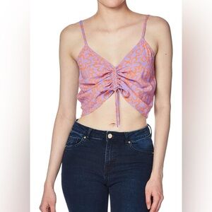 Roxy Ruched Tie Front Camisole in Purple and Orange